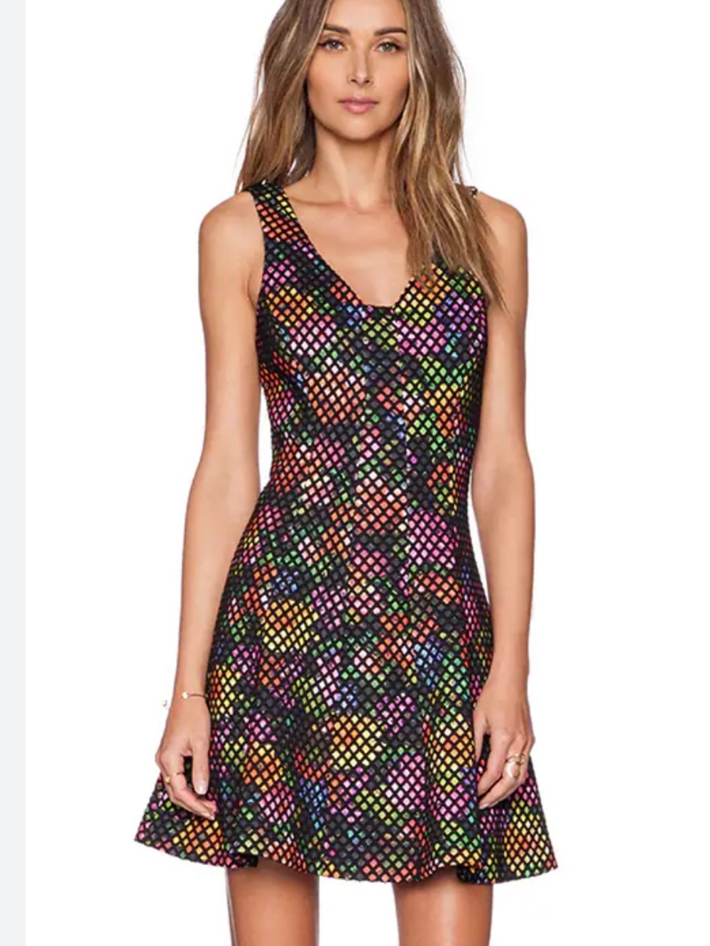 Trina Turk Renita Dress Floral Sleeveless V Neck Mini Dress Mesh Mod Size 10
